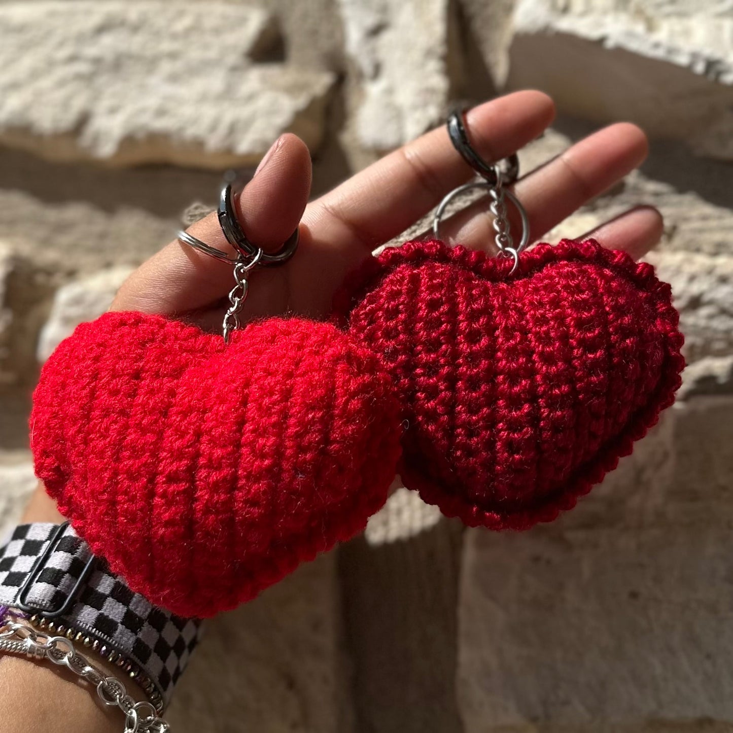 Crochet heart keychain bag charm
