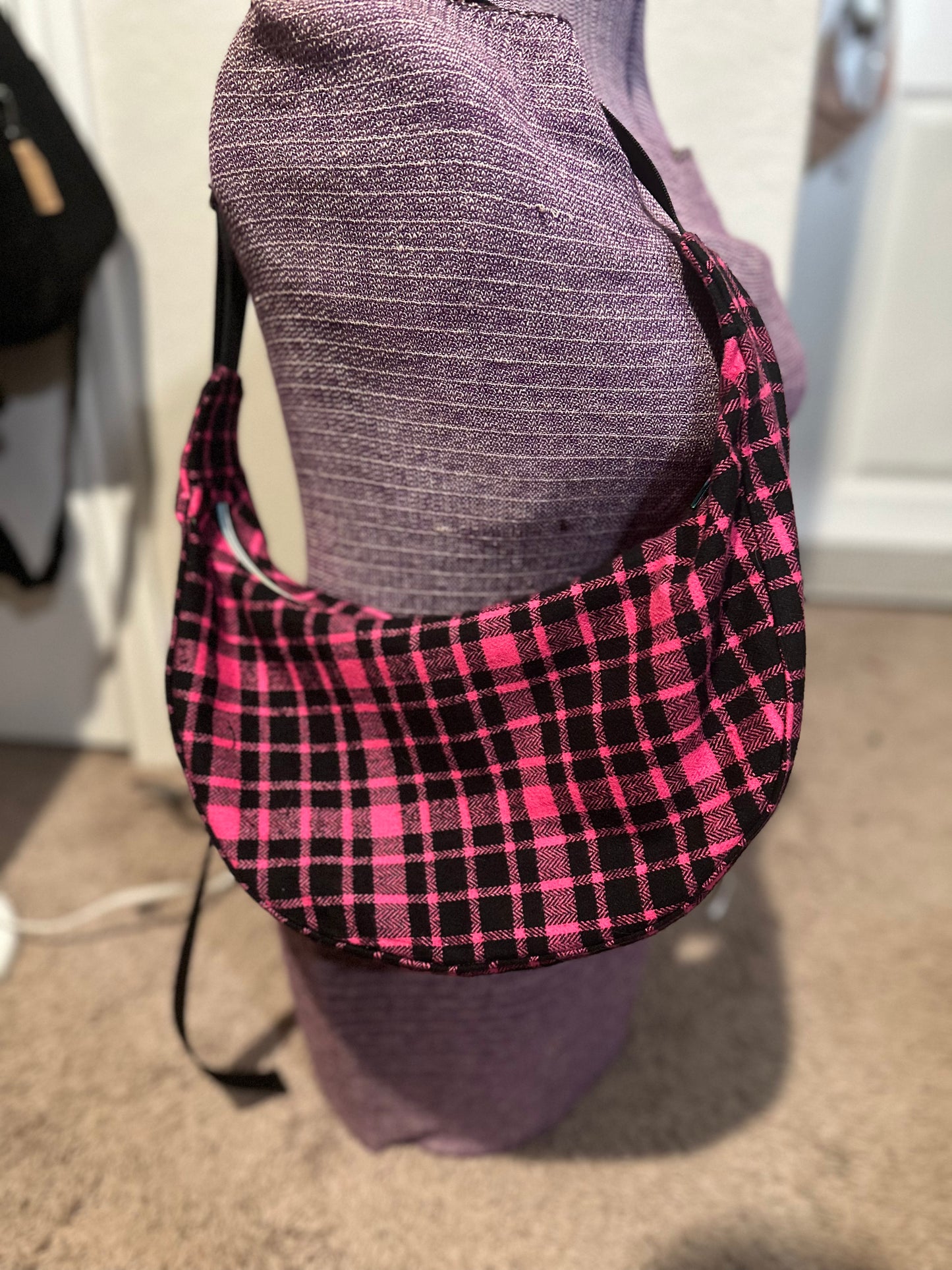 Hot pink plaid crescent bag