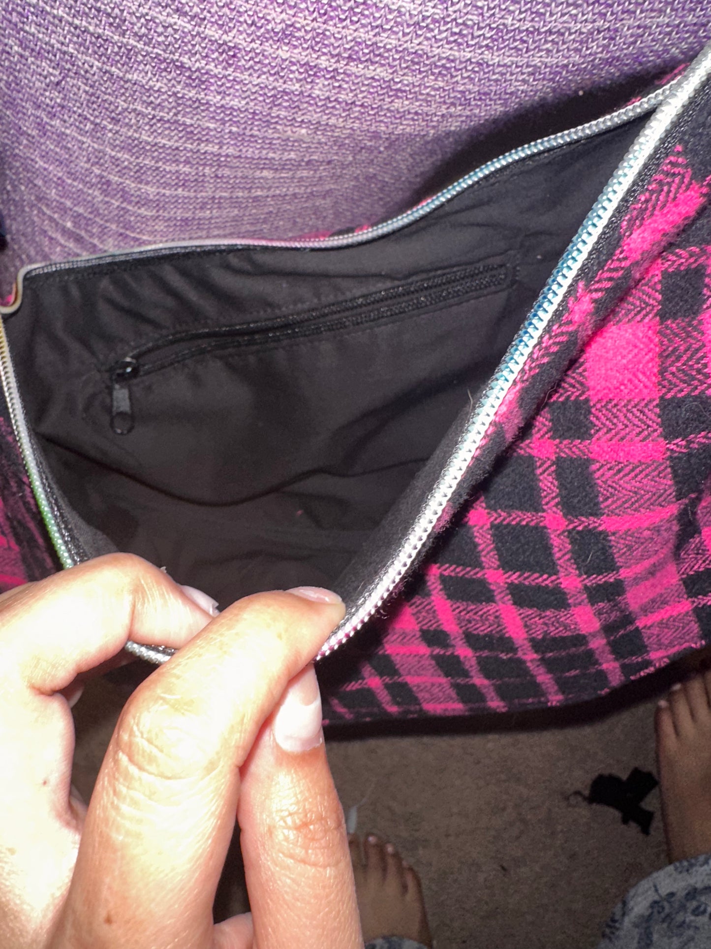 Hot pink plaid crescent bag