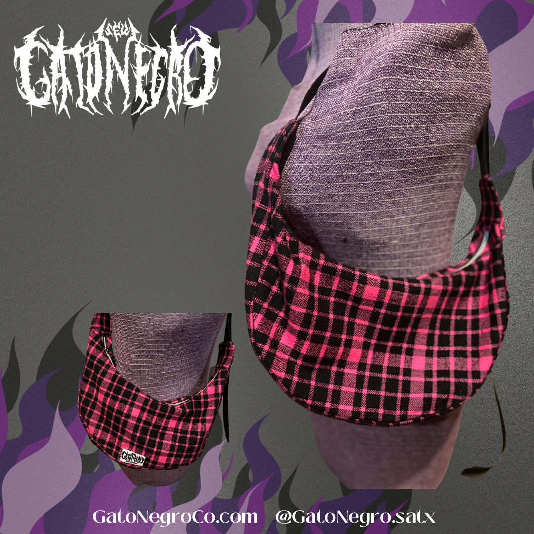Hot pink plaid crescent bag