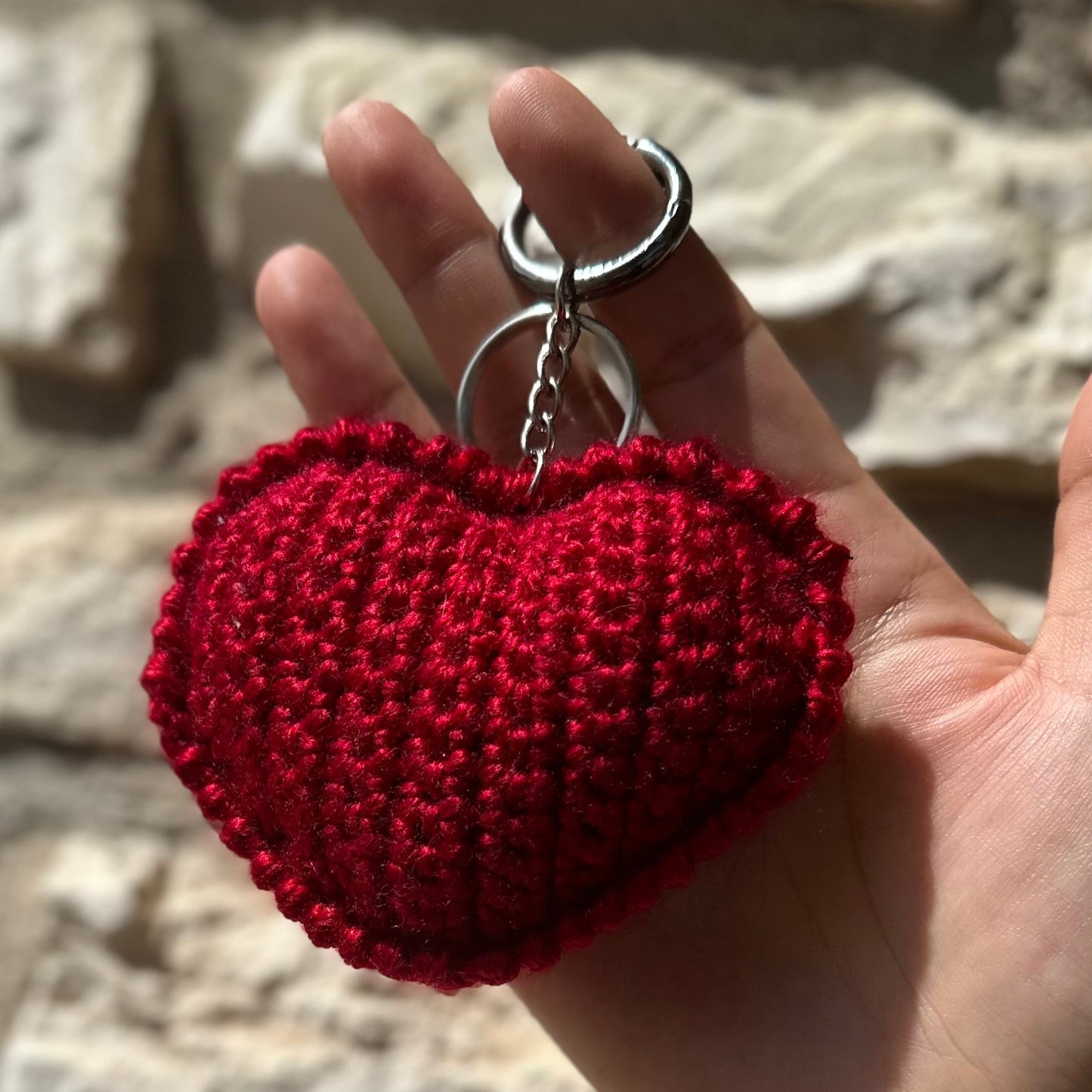 Crochet heart keychain bag charm