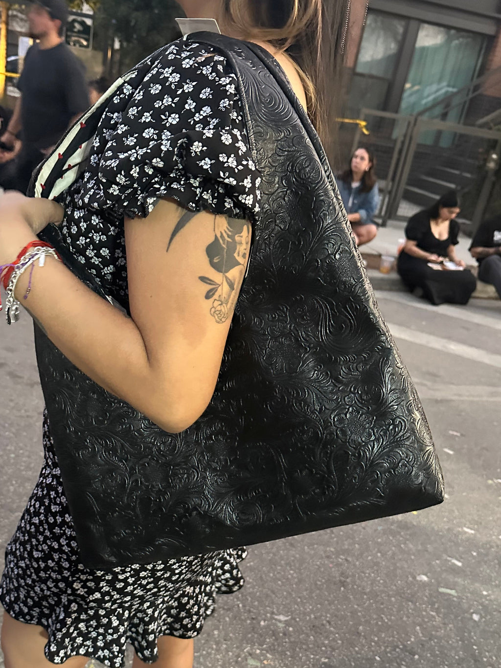 Black embossed Faux Leather Hobo Set