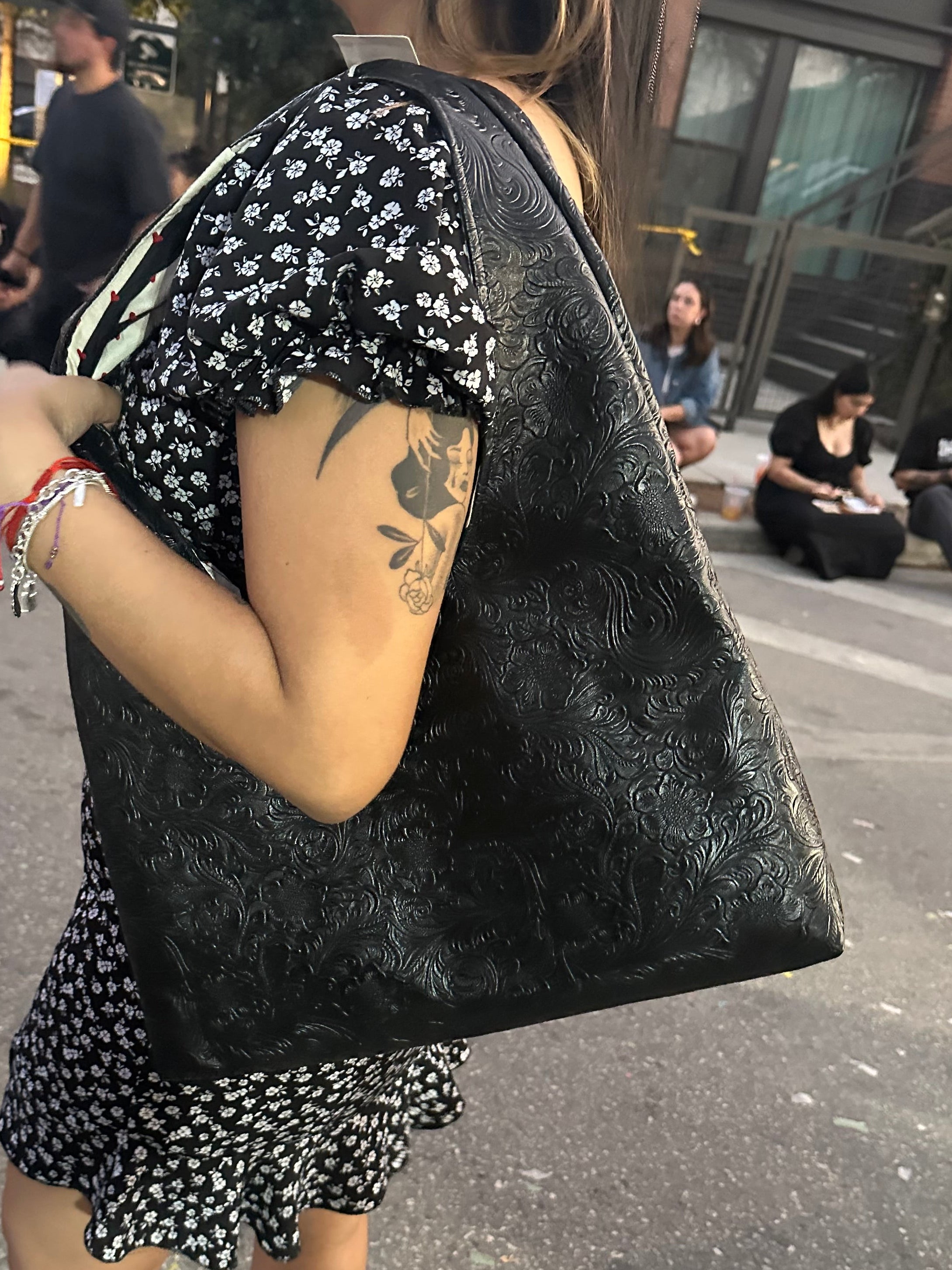 Black embossed Faux Leather Hobo Set