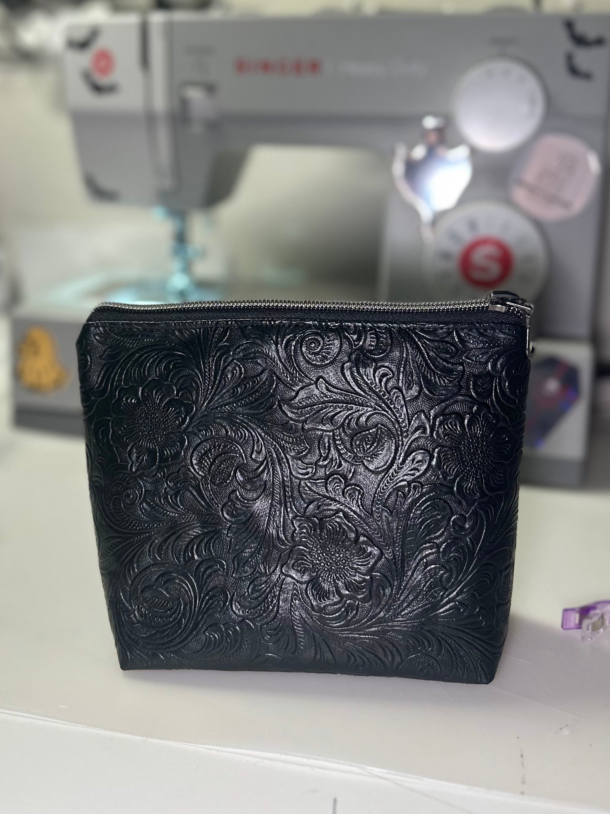 Black embossed Faux Leather Hobo Set