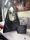 Black embossed Faux Leather Hobo Set