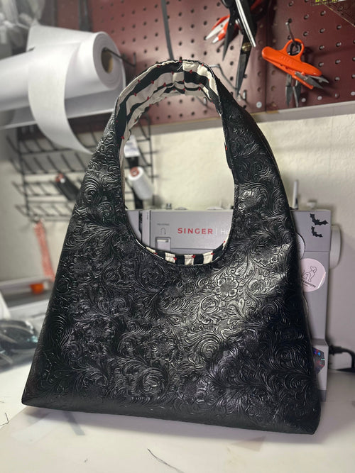 Black embossed Faux Leather Hobo Set