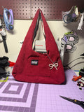 Red corduroy hobo bag