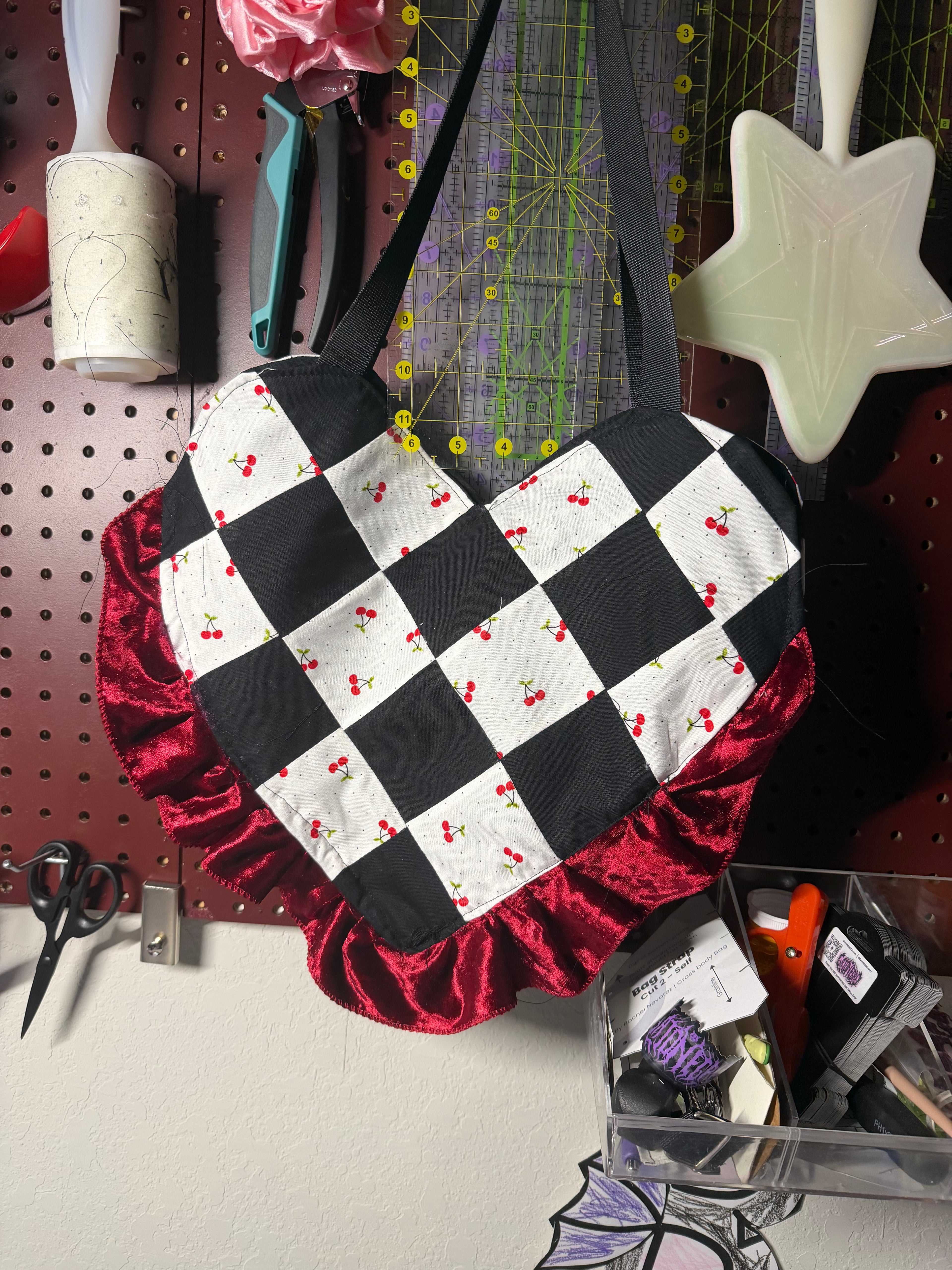 Cherry checkered heart tote