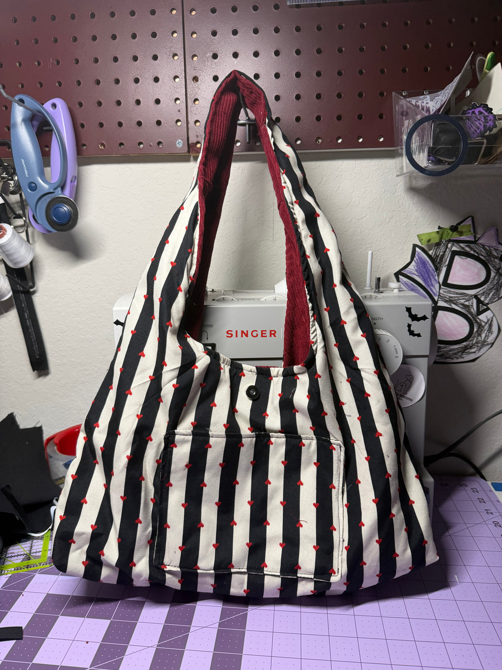 Red corduroy hobo bag