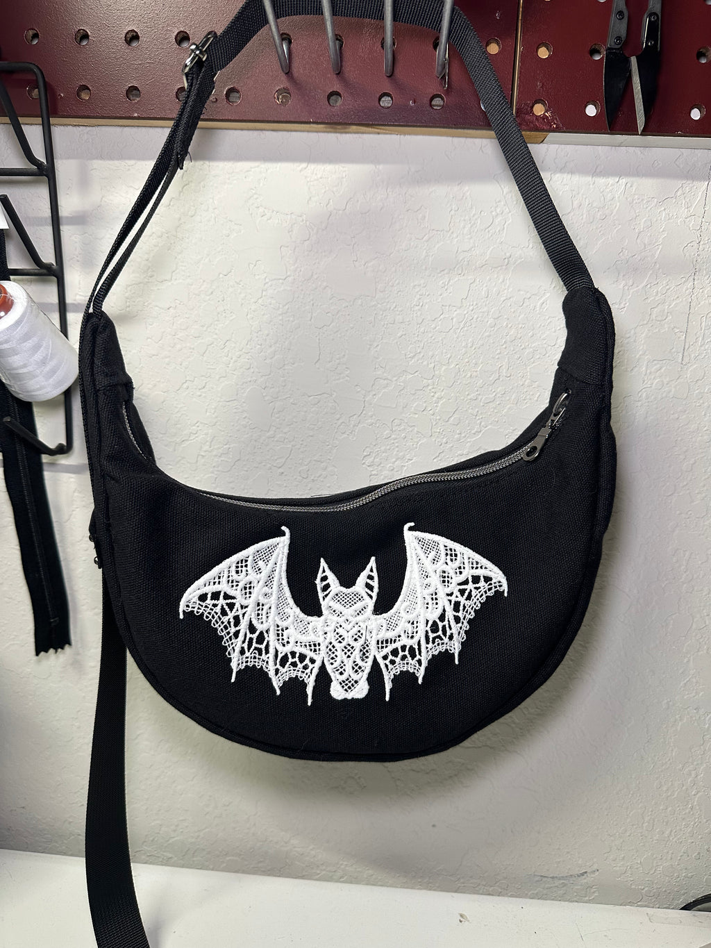 Lace bat mini crescent bag