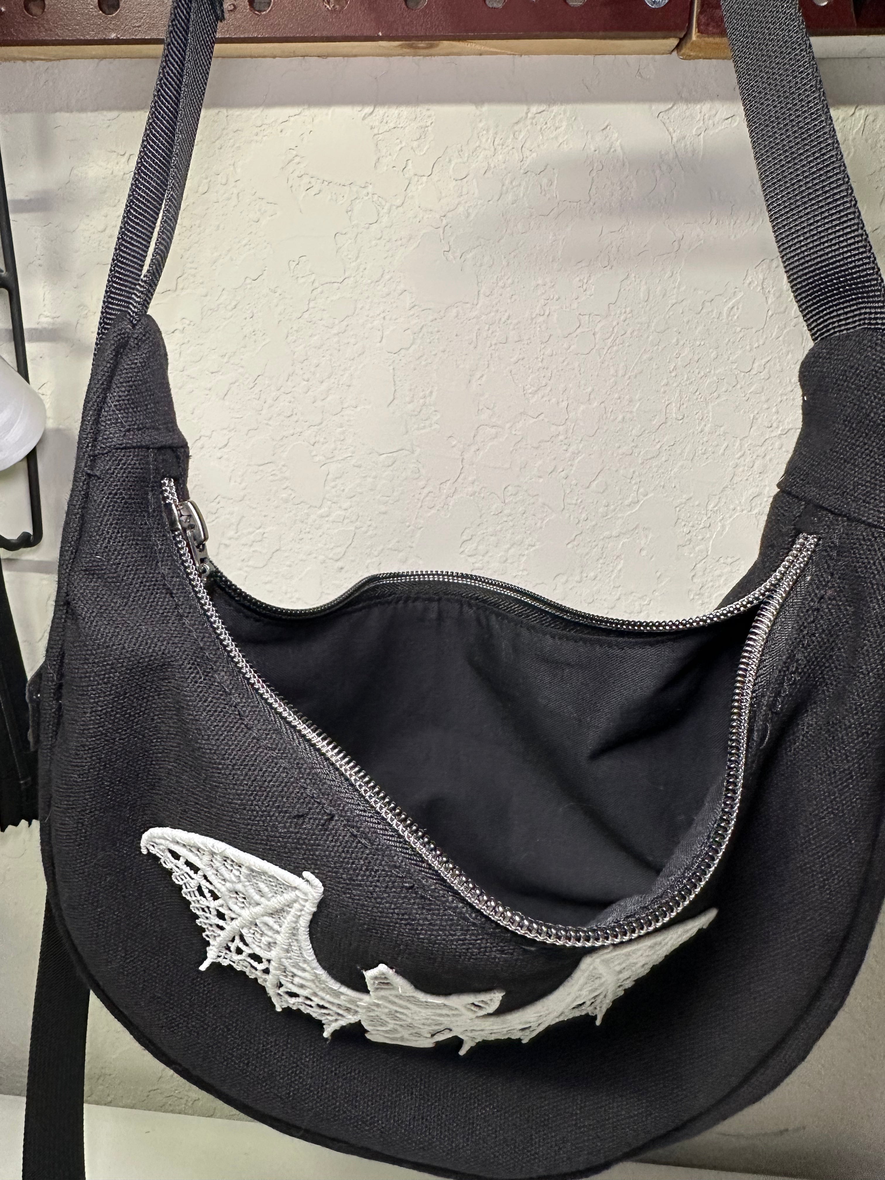 Lace bat mini crescent bag