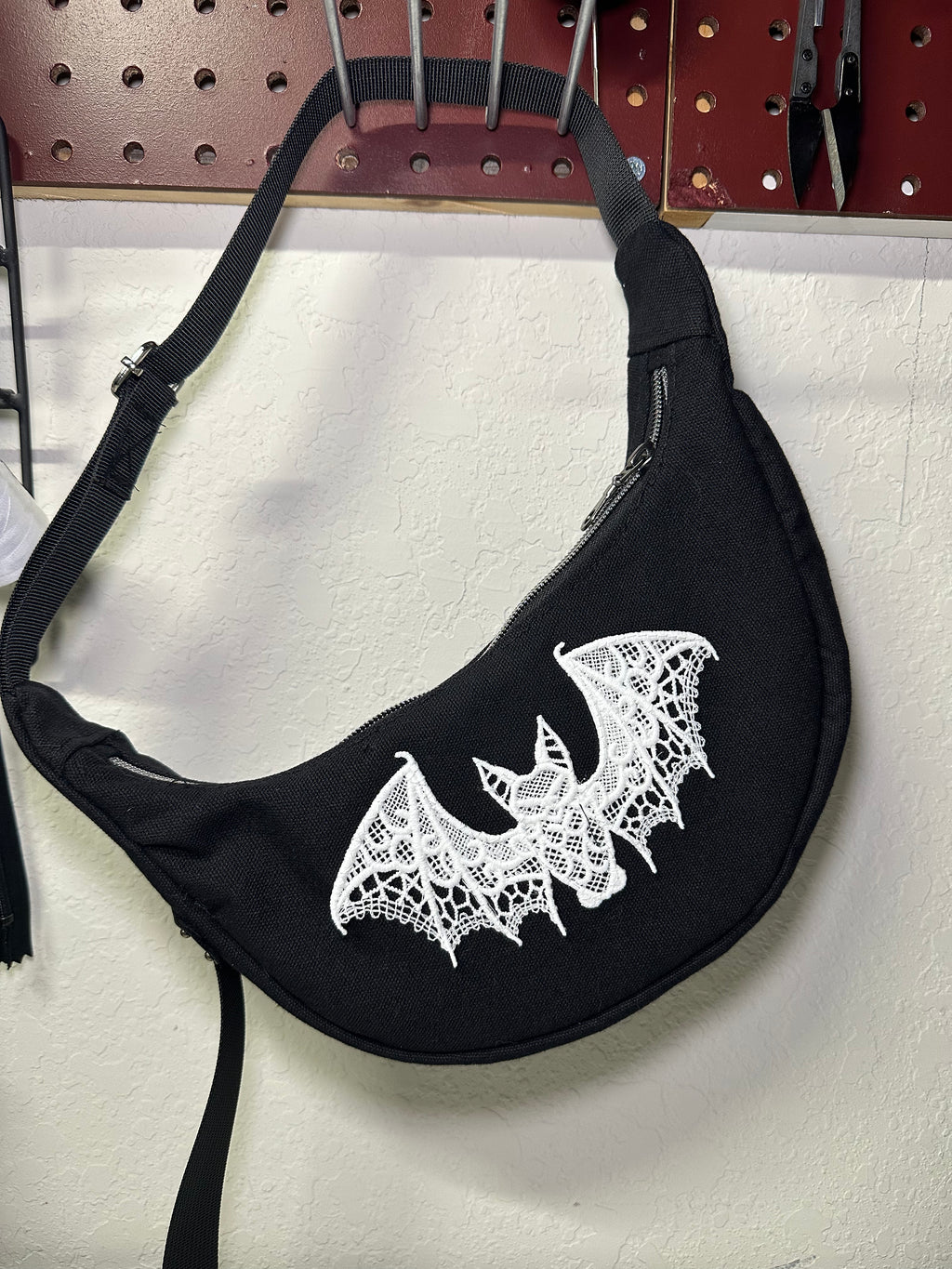 Lace bat mini crescent bag