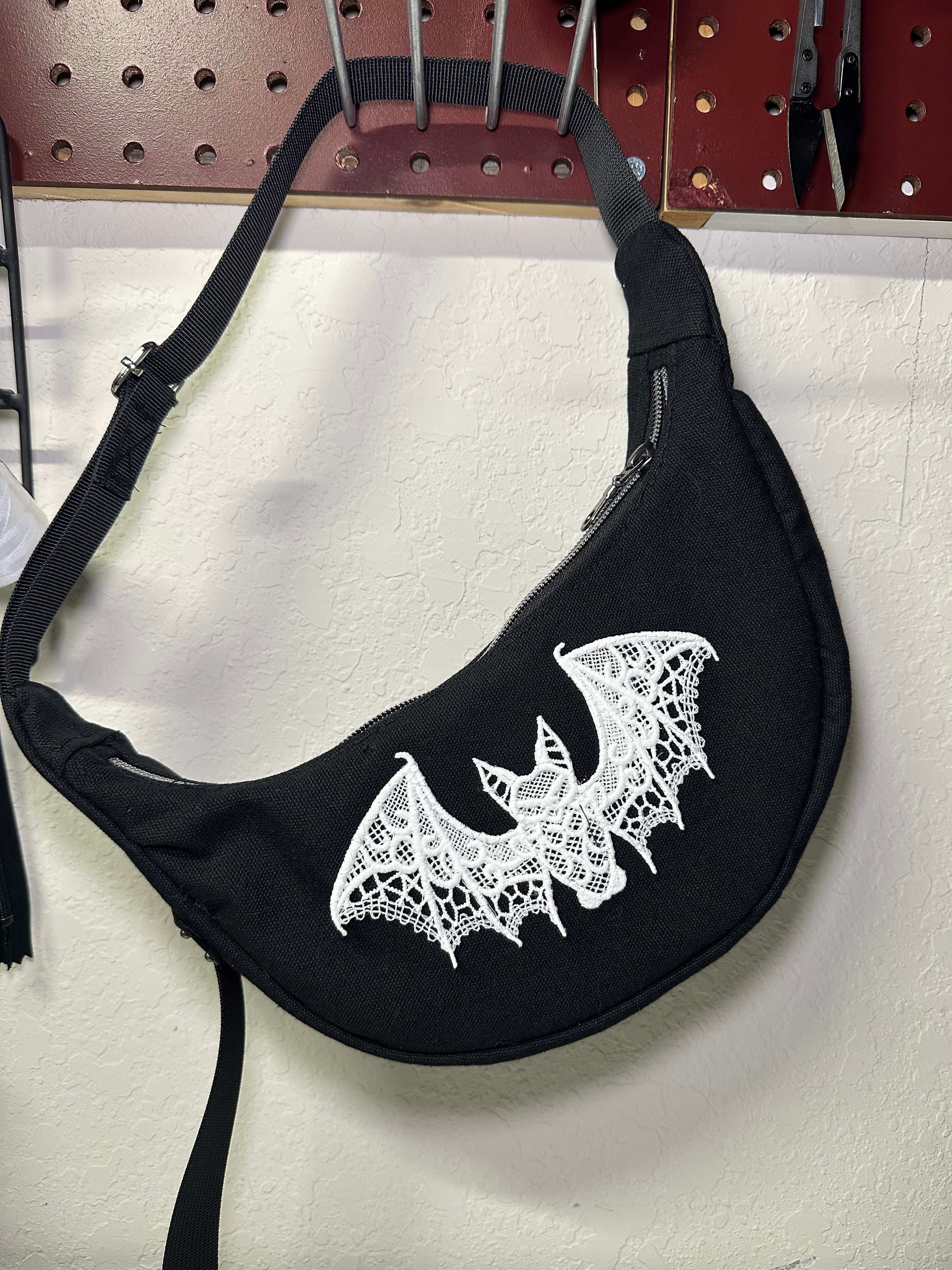 Lace bat mini crescent bag
