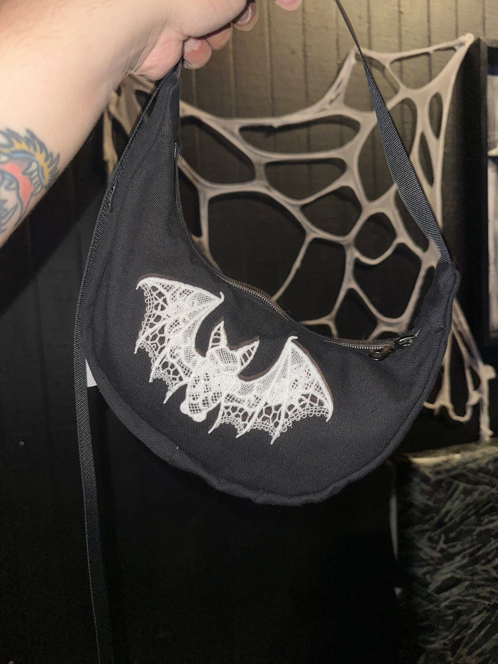 Lace bat mini crescent bag