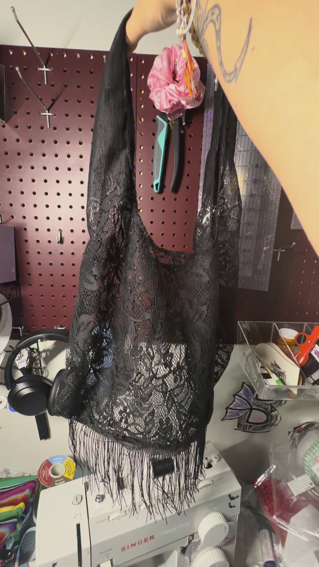 Trendy Romantic Black lace hobo tote